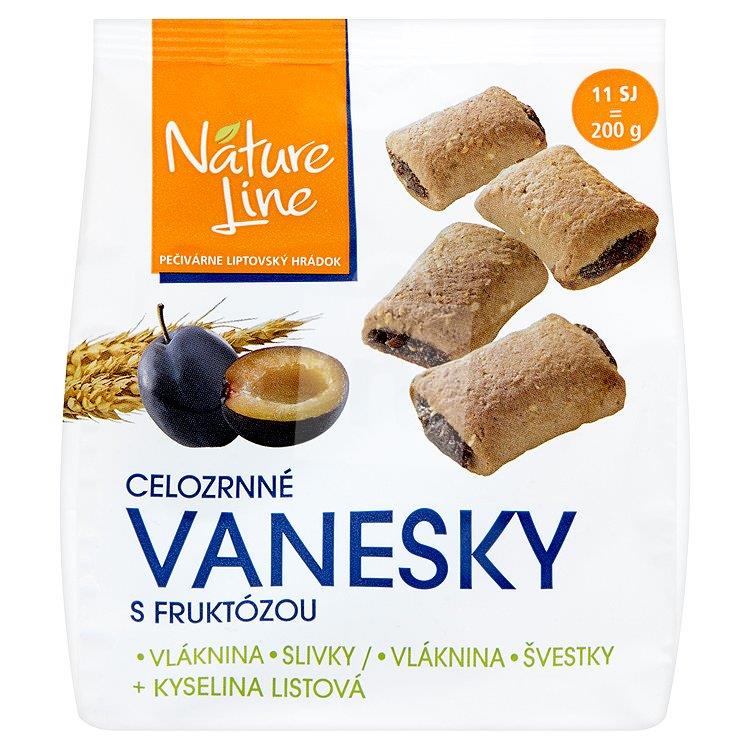 Sušienky s fruktózou celozrnné Vanesky vláknina, slivky + kyselina listová 200g Nature Line