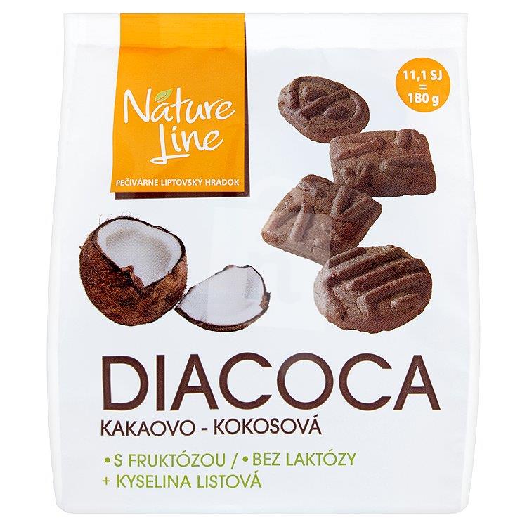 Sušienky Diacoca kakaovo-kokosové s fruktózou, bez laktozy180g Nature Line