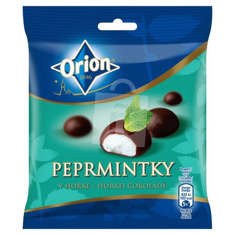 Cukríky dražované Pepermintky v horkej čokoláde 100g Orion