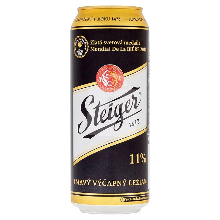 Pivo tmavý výčapný ležiak 11° 4,5 % 500ml plech Steiger