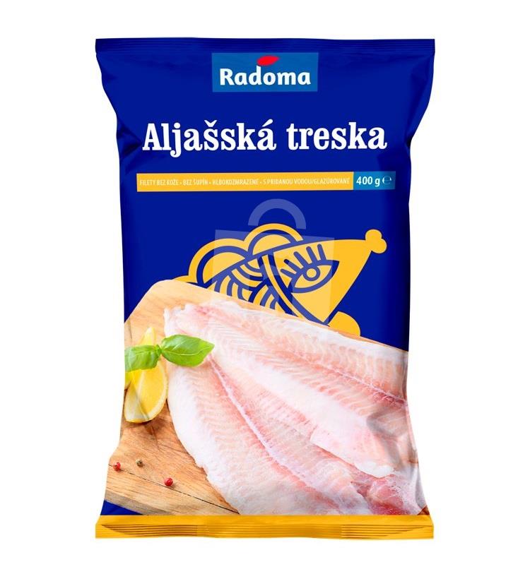 Filety Aljašská treska bez kože hlbokomrazené 400 g Radoma