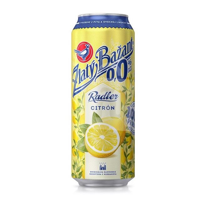Miešaný nealkoholický nápoj z piva Radler 0,0% citrón 500ml plech Zlatý Bažant