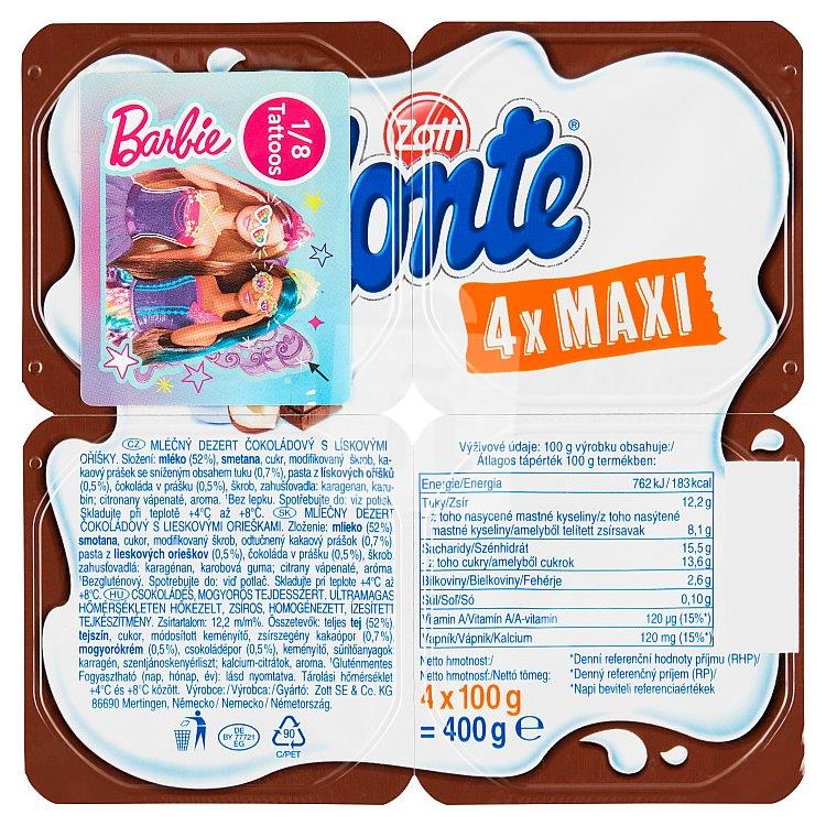 Mliečny dezert Monte Maxi čokoládový s lieskovými orieškami 4x100g/400g Zott