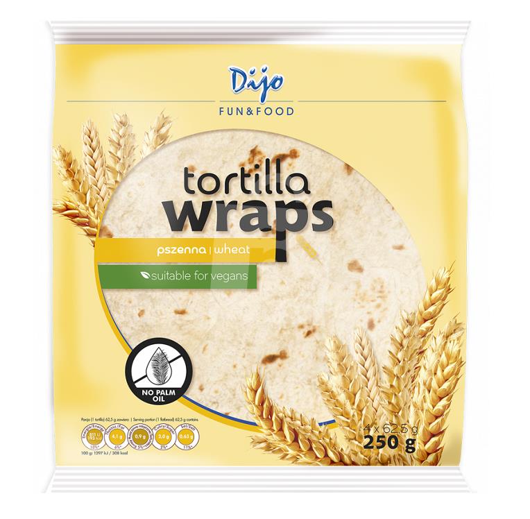 Placky pšeničné Tortilla wraps fresh originál 4x 62,5g / 250g Dijo