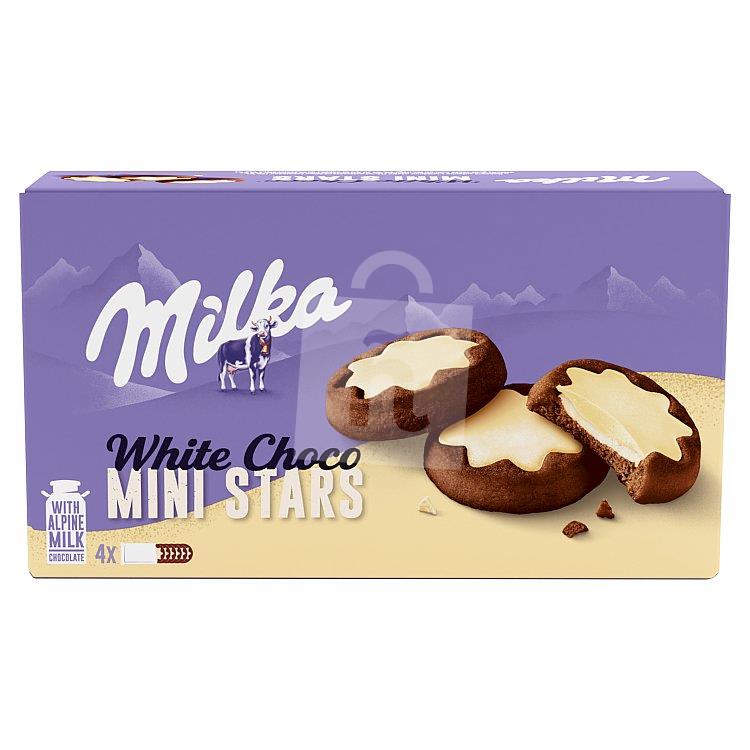 Sušienky White choco mini Stars mliečnou náplňou polomáčané v mliečnej čokoláde 150g Milka