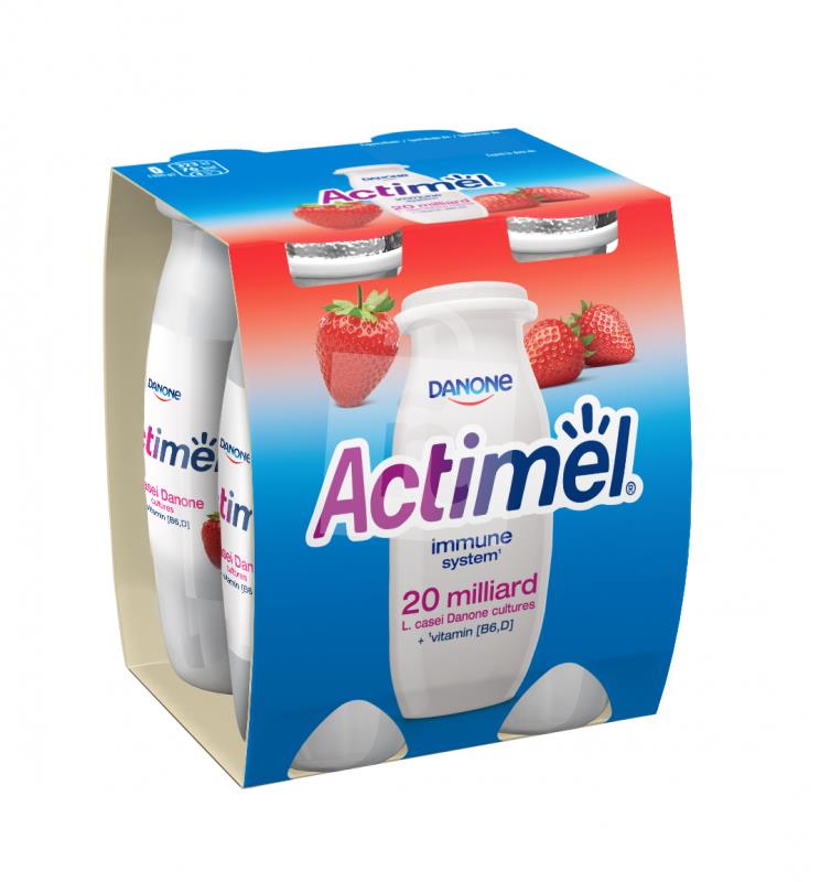 Jogurtové mlieko Actimel s vitamínmi B6 a D - jahoda 4x100g / 400g Danone