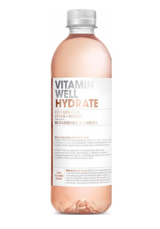 Nápoj Hydrate neperlivý nízkokalorický rebarbora a jahoda 500ml Vitamin Well 
