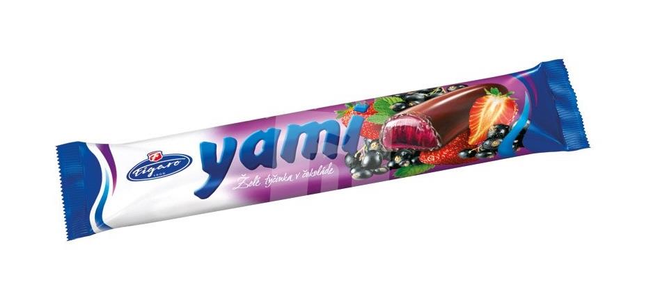 Tyčinka želé v čokoláde Yami čierna ríbezľa a jahoda 25g F Figaro