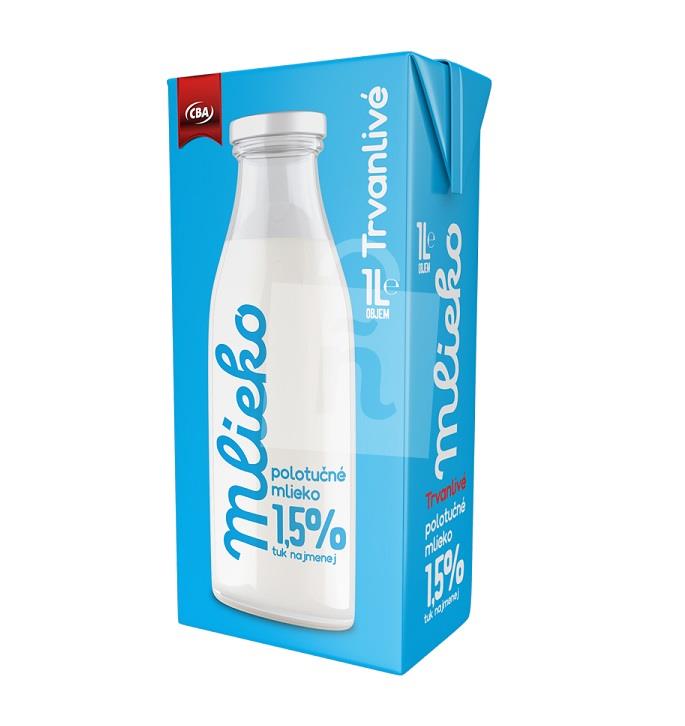 Mlieko trvanlivé polotučné 1,5 % 1l CBA 