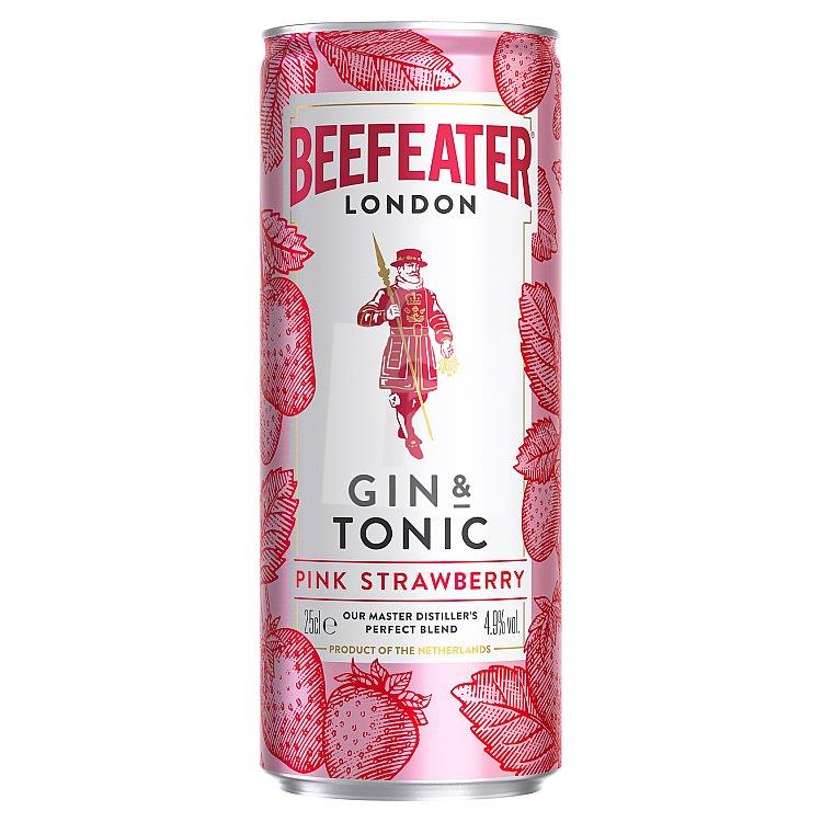 Miešaný nápoj Gin & Tonic Pink strawberry 4,9% 250ml plech Beefeater London