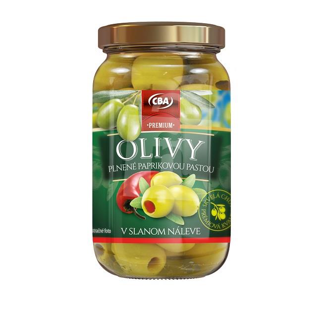 Olivy zelené plnené paprikovou pastou v slanom náleve 360g CBA Premium