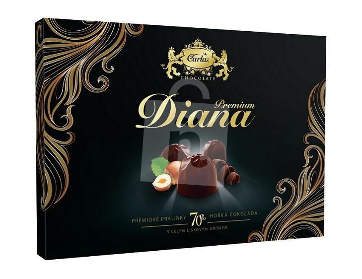 Dezert Diana Premium pralinky v horkej čokoláde a celými jadrami lieskových orechov 133g Carla