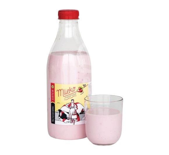 Jogurtové mlieko jahodové bez ečiek 1l Mliekáreň Selce