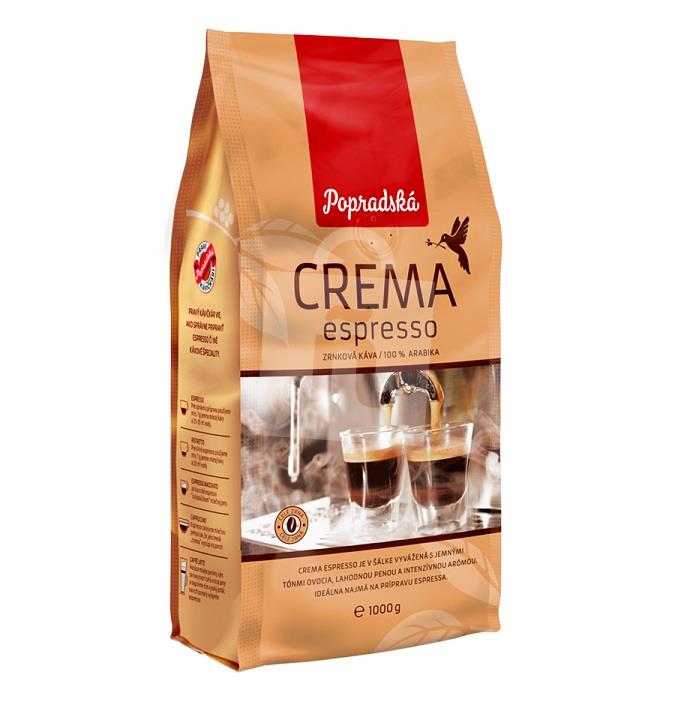 Káva pražená zrnková Crema espresso 1000g Popradská