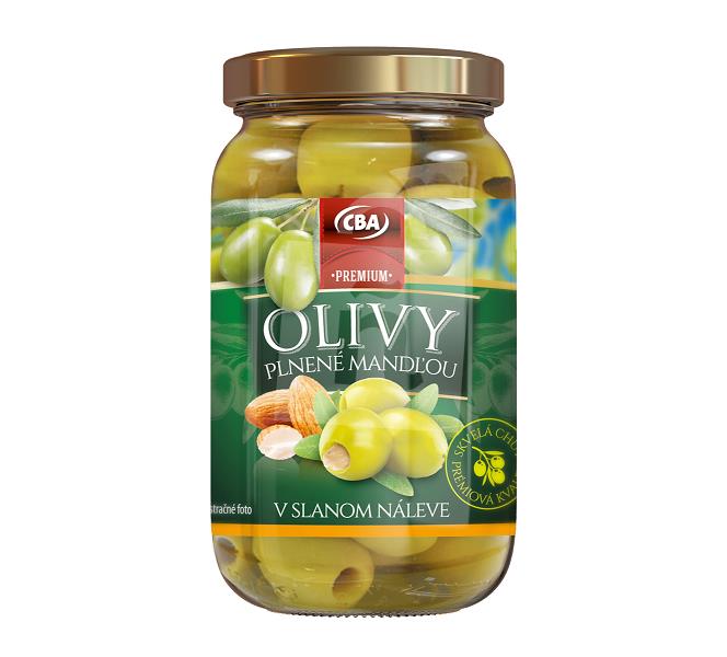 Olivy zelené plnené mandľou v slanom náleve 360g CBA Premium