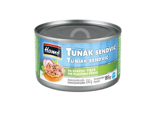 Tuniak sendvič vo vlastnej šťave drvený 185g Hamé