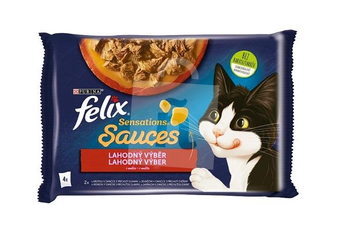 Kapsičky pre mačky Felix Sensations Sauces lahodný výber morka, jahňa v omáčke 4x85g / 340g Purina