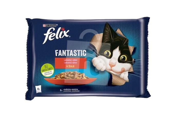 Kapsičky pre mačky Felix Fantastic lahodný výber v želé s hovädzím a kuraťom 4x85g / 340g Purina