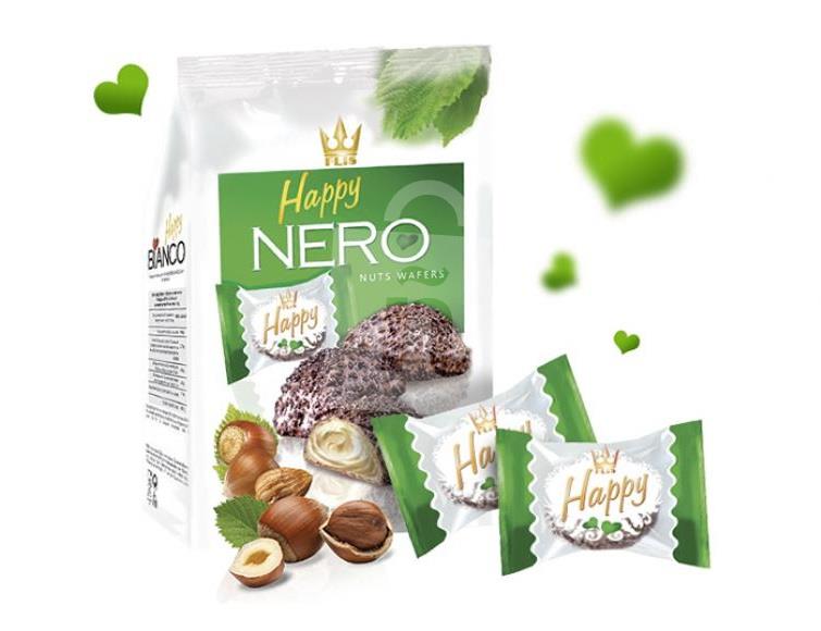 Oblátky pralinky Nero mliečno-lieskooriešková náplň s čokoládovou posýpkou 140g Happy