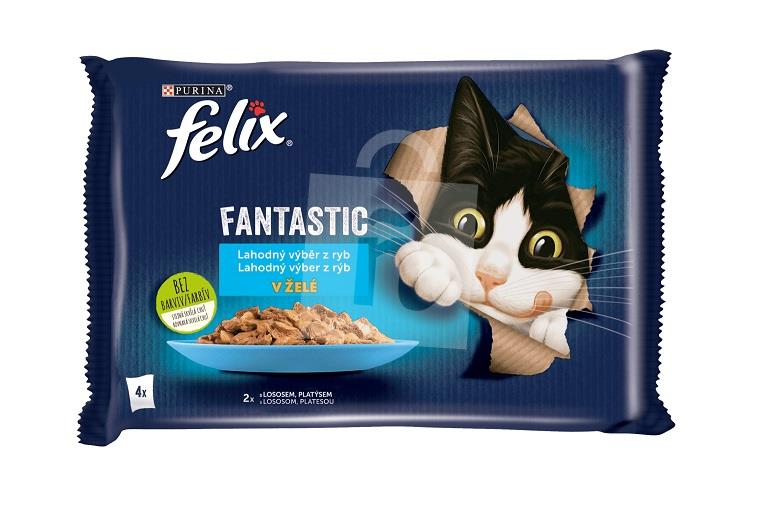 Kapsičky pre mačky Felix Fantastic lahodný výber z rýb v želé s lososom a platesou 4x85g / 340g Purina