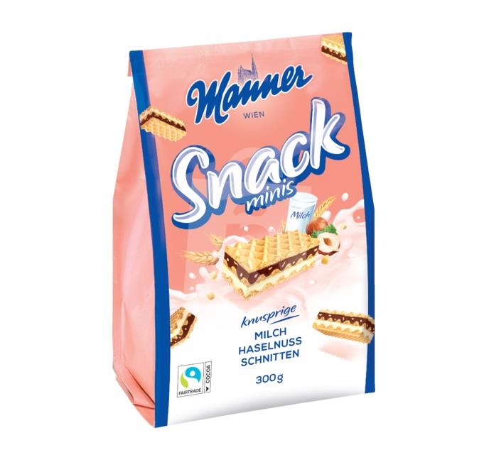 Oblátky chrumkavé Snack Minis milk-hazelnut 300g Manner 