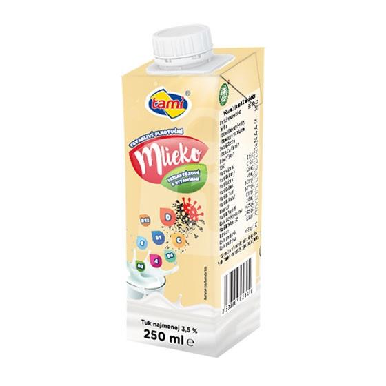 Trvanlivé plnotučné mlieko bezlaktózové, obohatené vitamínmi 3,5% 250ml Tami
