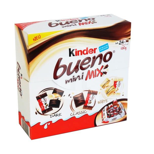 Oblátky plnené mliečnou a lieskovoorieškovou náplňou Bueno Mix dark, classic, white130g Kinder