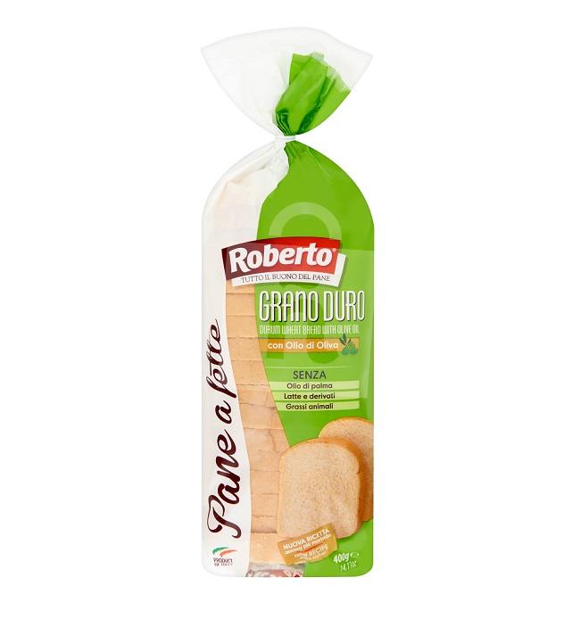 Chlieb toastovy Pane a fette Grano duro pšeničný s olivovým olejom, krájaný 400g Roberto
