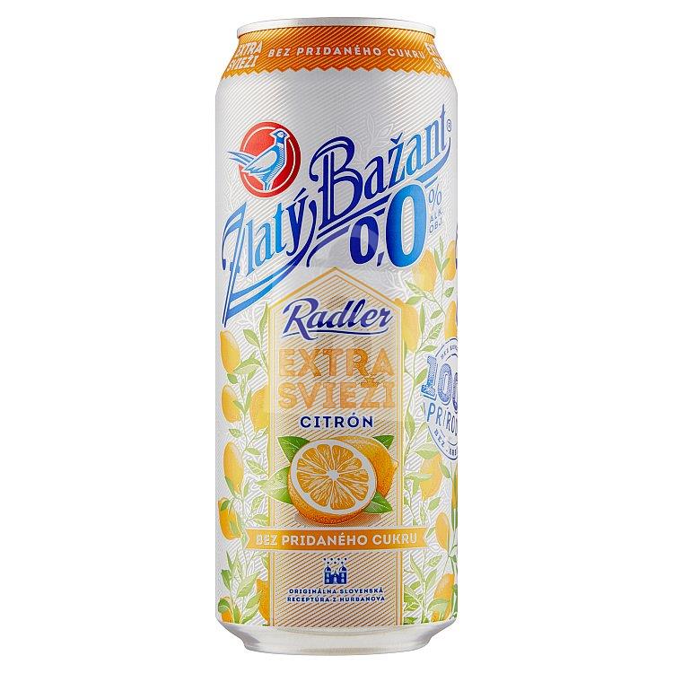 Miešaný nealkoholický nápoj z piva Radler Extra svieži 0,0% citrón 500ml plech Zlatý Bažant