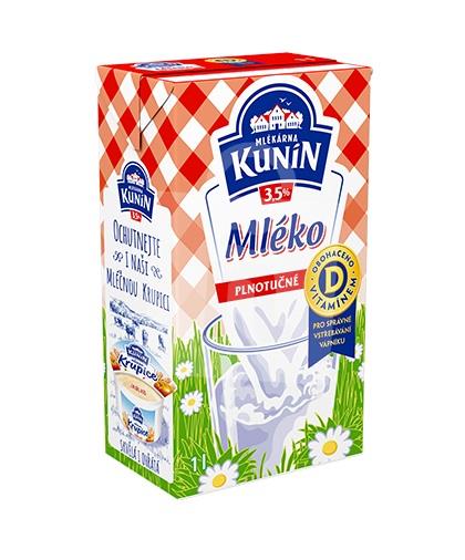 Mlieko trvanlivé plnotučne s vitamínom D 3,5% 1l Mlékárna Kunín