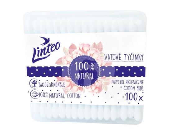 Vatové tyčinky Natural zo 100% bavlny a recyklovaného papiera 100ks box Linteo
