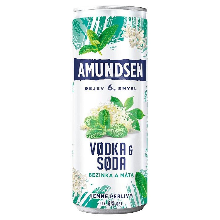 Miešaný alkoholický nápoj sýtený Vodka & Soda baza a mäta 6% 250ml plech Amundsen