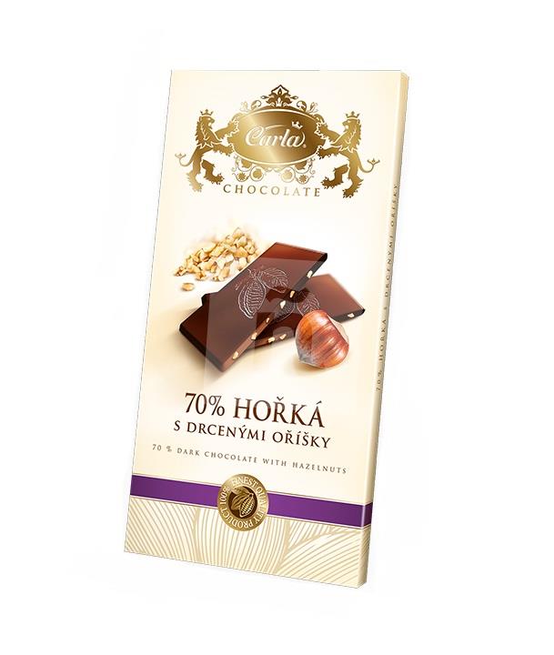 Čokoláda horká 70% s lieskovými orechami 80g Carla