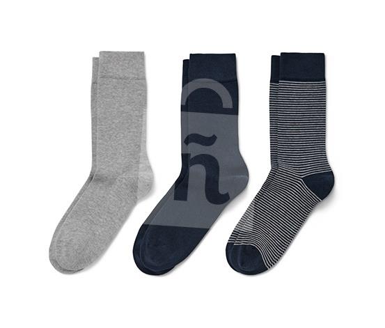 Ponožky pánske námornícka modrá, sivé 41-43 3 páry Tchibo