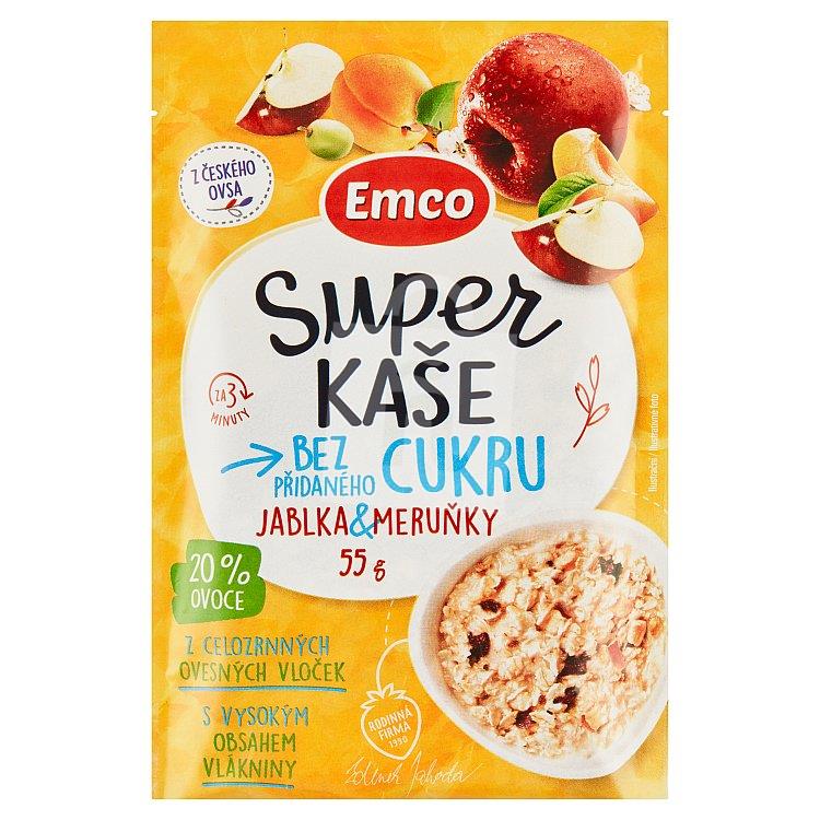 Kaša Super bez pridaného cukru jablko & marhuľa 55g Emco