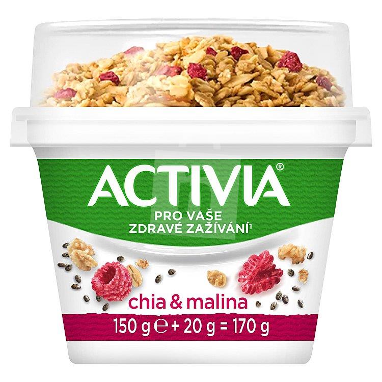 Jogurt biely Mix&Go s granolou, chia a malinami s bifidokulturou 150g+20g / 170g Activia