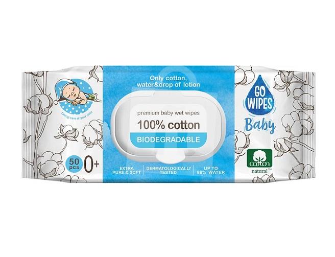 Detské vlhčené obrúsky Baby Biodegradable 100 % cotton 50ks Go Wipes