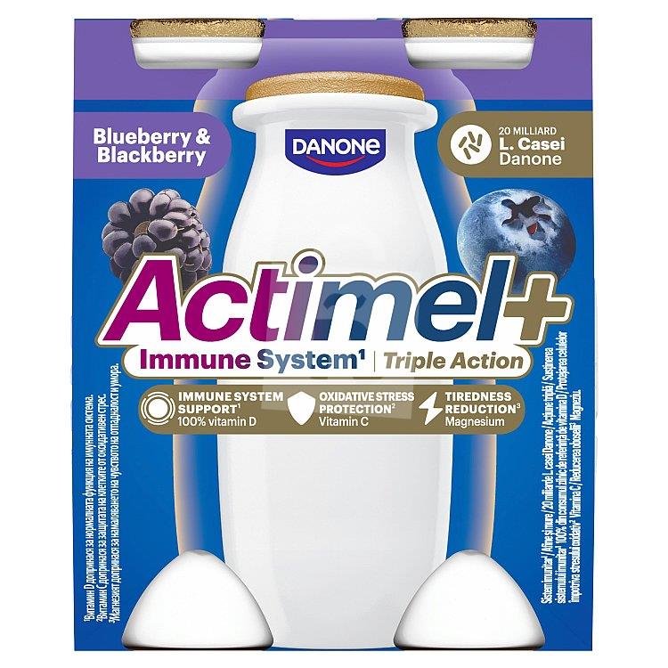 Jogurtové mlieko Actimel Triple Action s vitamínmi C, B6 a D - čučoriedka - černica 4x100g / 400g Danone