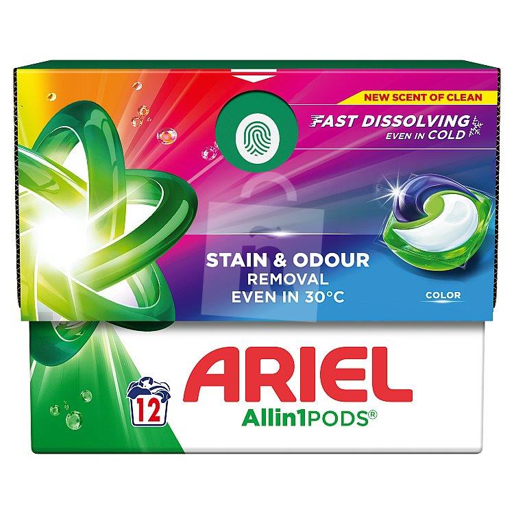 Gélové kapsule na pranie Allin1 Pods Color stain & odour 12 praní Ariel