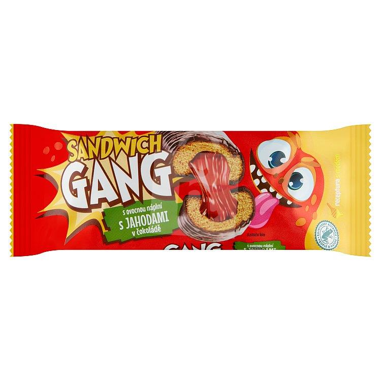 Perník Sandwich Gang s ovocnou náplňou s jahodami v čokoláde 40g Marila