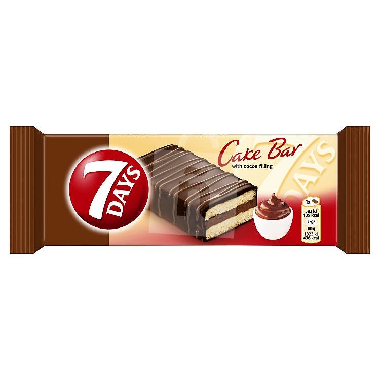 Cake Bar jemné pečivo s kakaovou náplňou celomáčané v kakaovej poleve 32g 7 DAYS