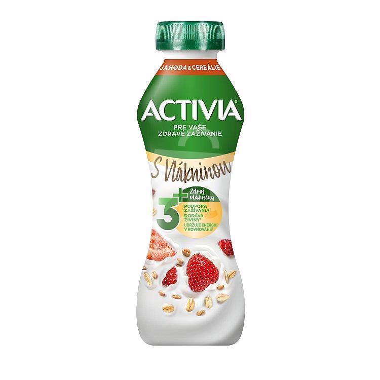 Jogurtový nápoj s vlákninou Jahoda a cereálie 270g Activia