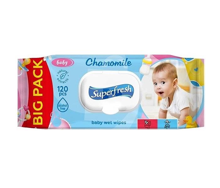 Detské vlhčené utierky Baby s harmančekom s klipom Big Pack 120ks Superfresh