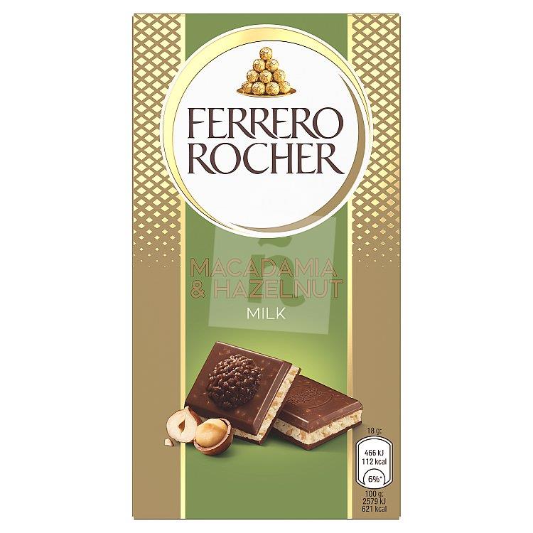 Ferrero Rocher Mliečna čokoláda plnená s náplňou s lieskovými orieškami a makadamovými orechmi 90 g