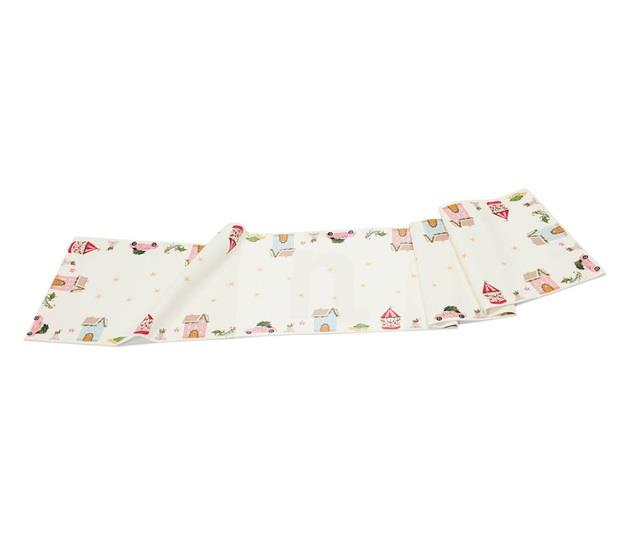 Behúň na stôl biely so zlatými hviezdami a motívmi s potlačou 180 x 40cm Tchibo