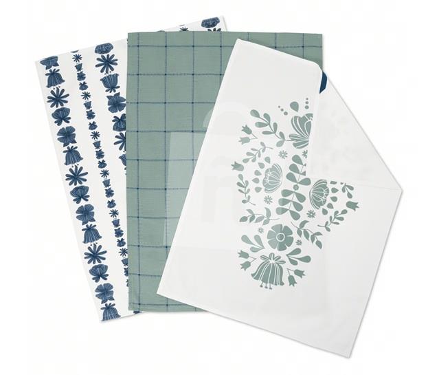 Kuchynské utierky na riad šalviovozelená, biela so vzorom 50x70cm 3ks Tchibo
