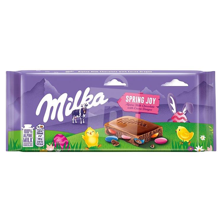 Čokoláda mliečna Spring joy z alpského mlieka s kakaovým dražé 90g Milka