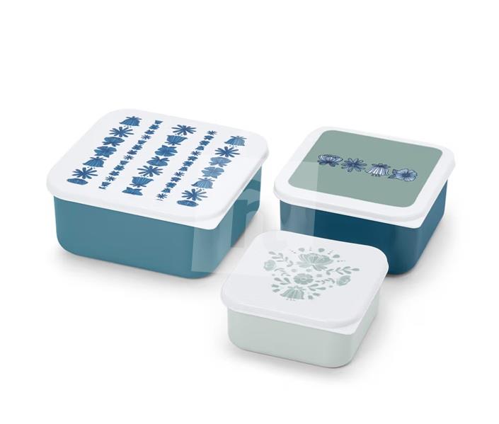 Boxy súprava snack biely so škandinávskym vzorom, šalviovozelený s kvetinovým vzorom 3ks Tchibo